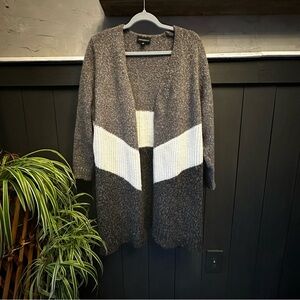 Fortune & Ivy Gray and White‎ Black Women's 2X Open Front Long Cardigan Sweater